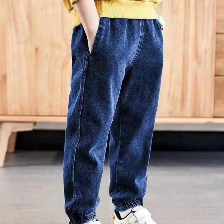 

Осенне-зимние джинсы для мальчиков 4–13 лет, хлопковые детские джинсы, брюки, джинсы для маленьких мальчиков, детские бархатные брюки 110