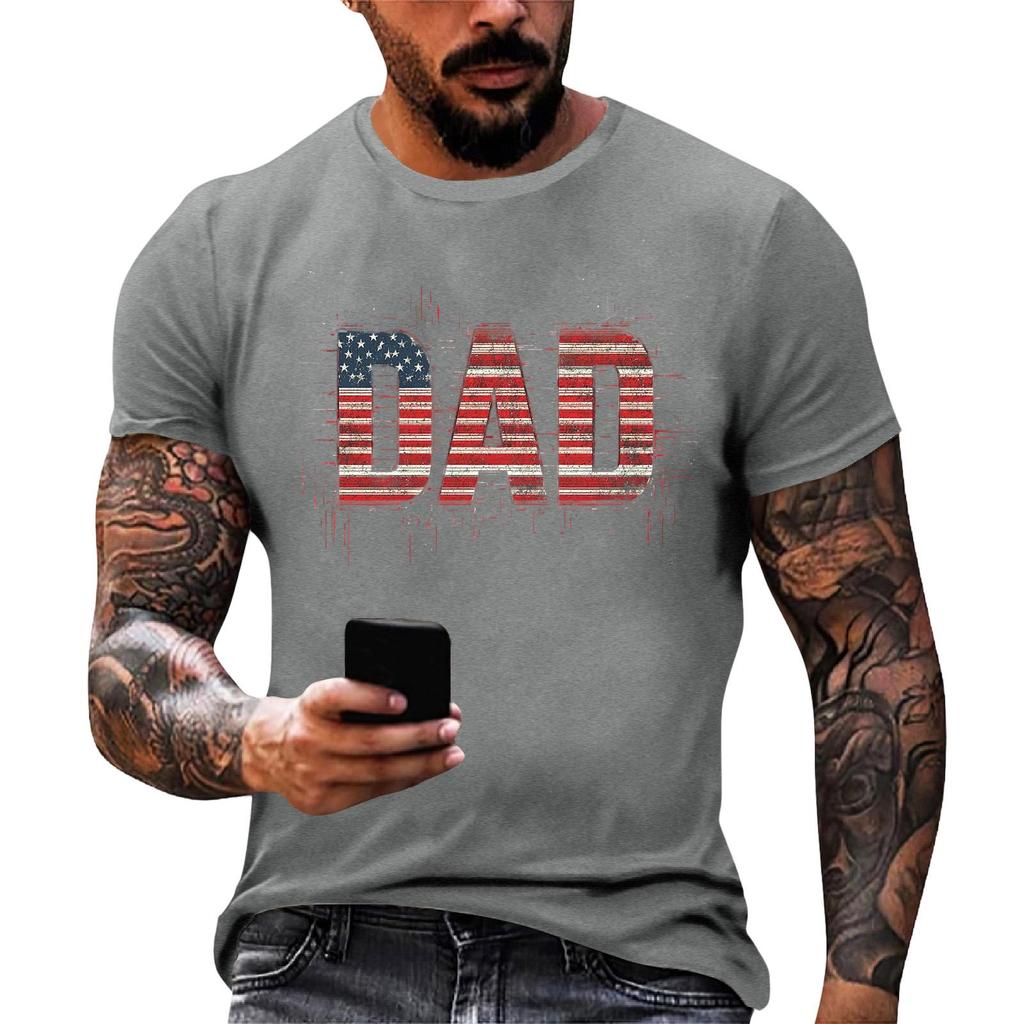 Men's Loose Fit Short Sleeve T-Shirt Dad Print Casual Summer Daily Wear Comfortable Crew Neck Tee for Outdoor Activities