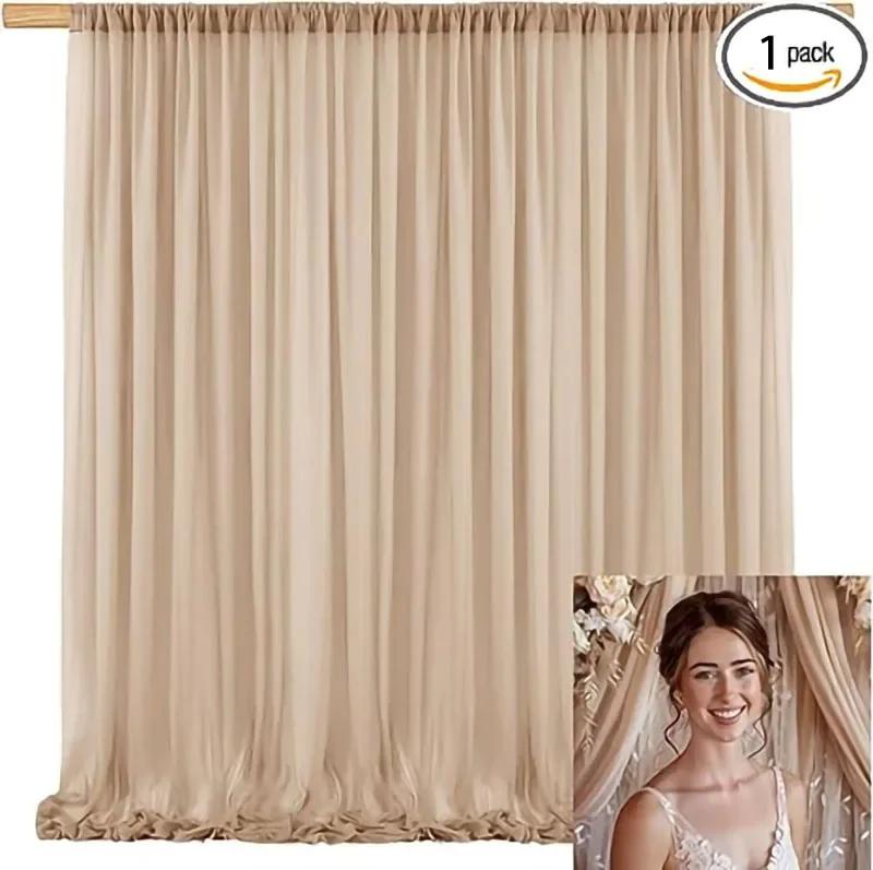 1 Panel Chiffon Backdrop Curtains, Wrinkle-Free Sheer Chiffon Fabric Curtain Drapes Wedding Ceremony Arch Party Stage Decor
