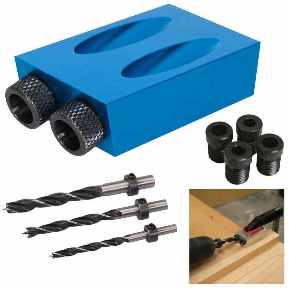 Precision Pocket Hole Jig Kit Aluminum Alloy Adjustable Oblique Hole Locator Stable Frosted Woodworking Jig Wood Hand Tools