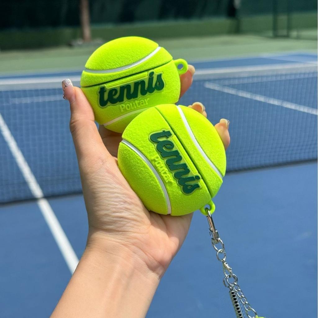 For AirPods Pro3 4 3 2 1 Pro Simulation Tennis Case 3D Ball Flocking Fur Plush Generation Cover with Kit Keychain Women Girls