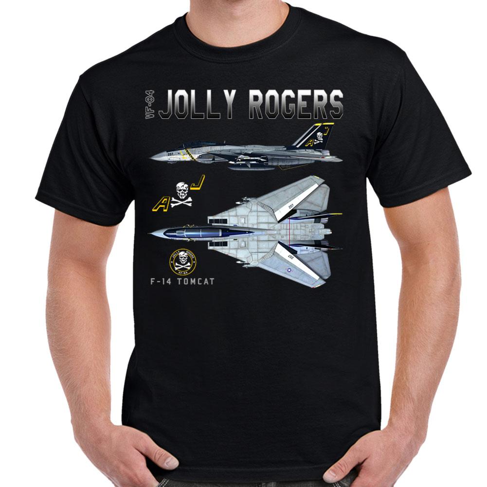 Naval VF-84  Jolly Roger  Fighter Squadron F-14 Tomcat Schematic T Shirt. New 100% Cotton Short Sleeve O-Neck T-shirt S
