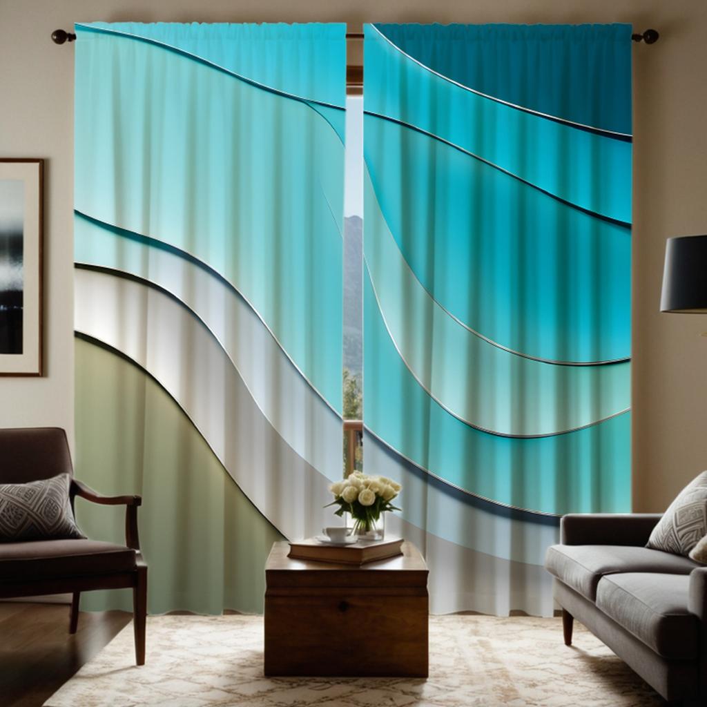 2pcs HD stereo wave beach decorative curtain Blue digital printed curtain Home decoration style decoration living room bedroo