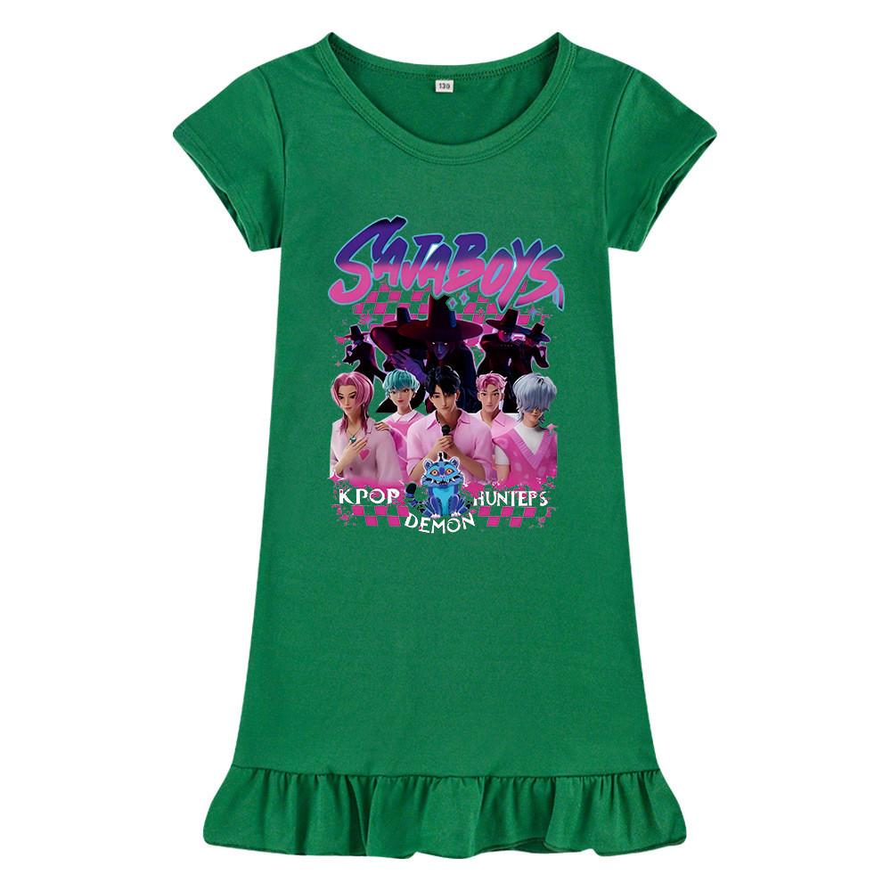 M1229 Kinder Mädchen Sajaboys Kpop Rumi Zoey Mira Print Kurzarm Rüschenkleid