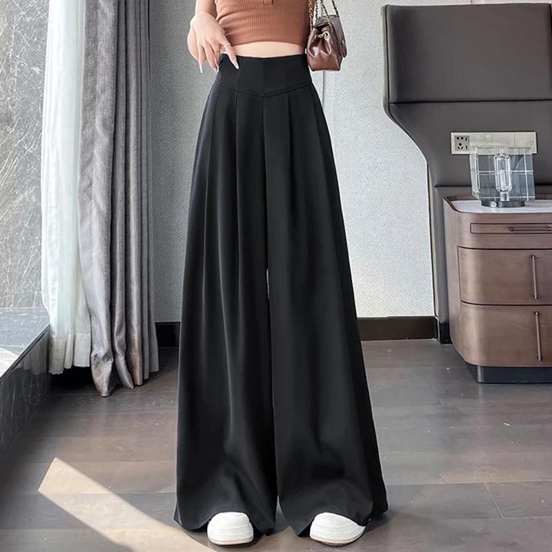 Spring Summer Lady Korean Solid High Waist Pants Girls Wide Leg Suit Trousers Women Slim Fit Comfortable Daily Slacks