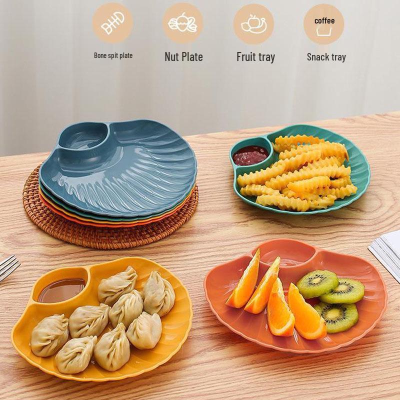 Dumpling Plate with Dipping Compartments - Durable Wheat Plastic, Creative Restaurant Style Fruit and Storage Plate.