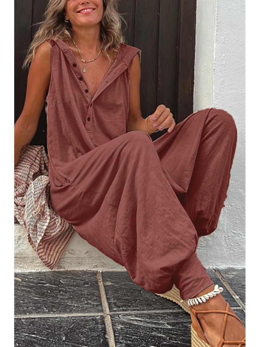 

Жіночий модний комбінезон без рукавів з капюшоном та довгими штанами гаремного типу 2025 S