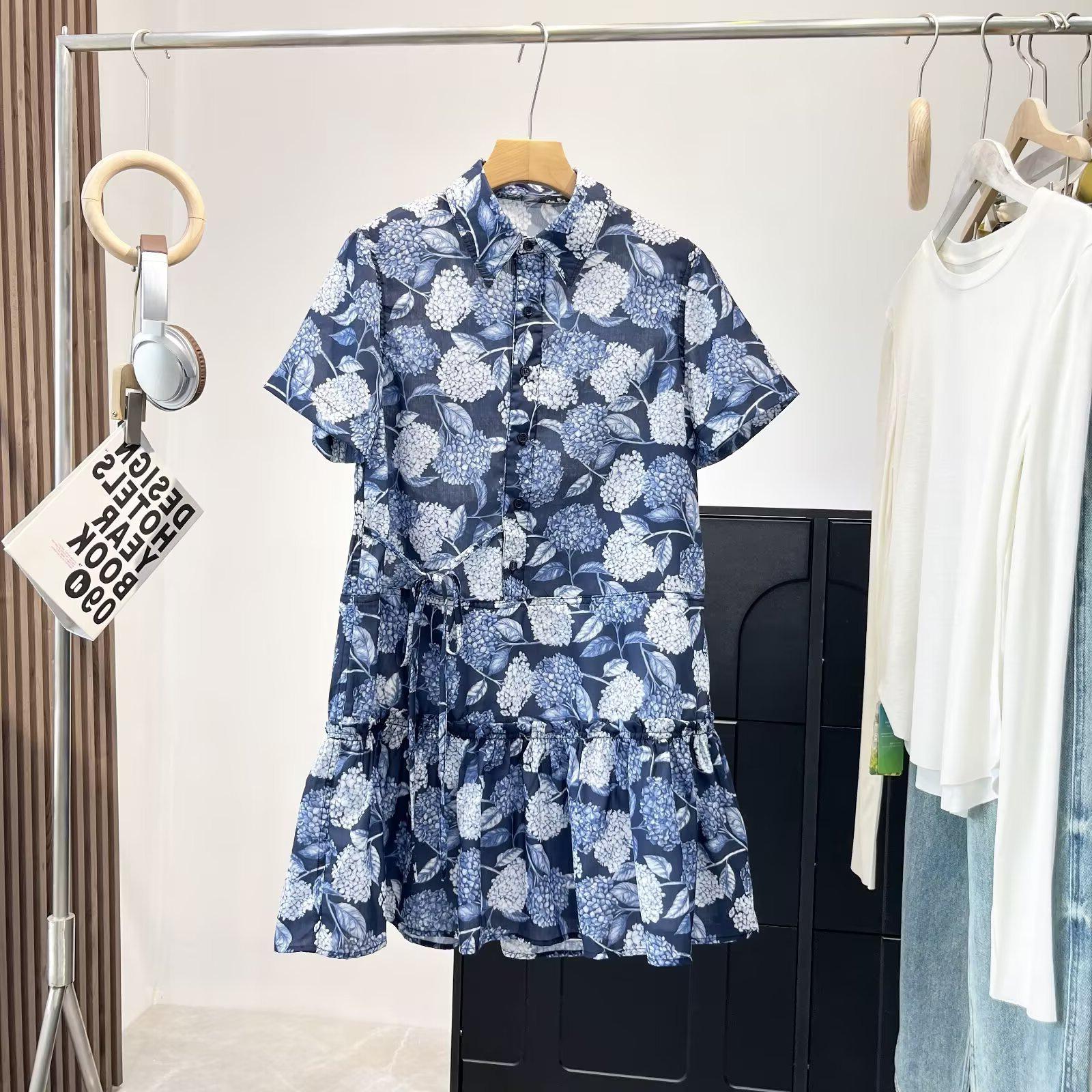 

Summer Women s Elegant Lace-Up Print Patchwork Dress L