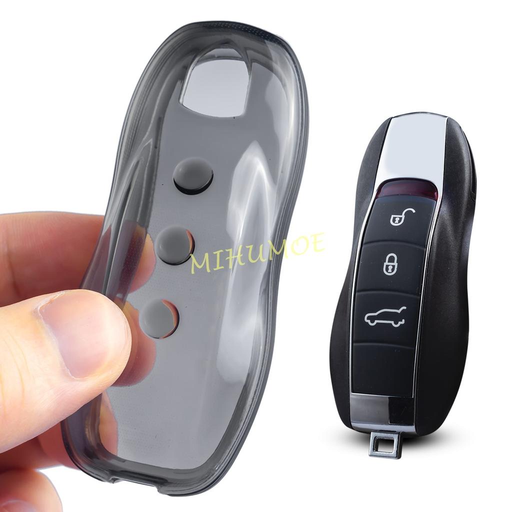 For 2011-2023 Porsche Cayenne Panamera Macan 718 Boxster Cayman Spyder 911 Black Transparent Key Fob Case Cover Holder