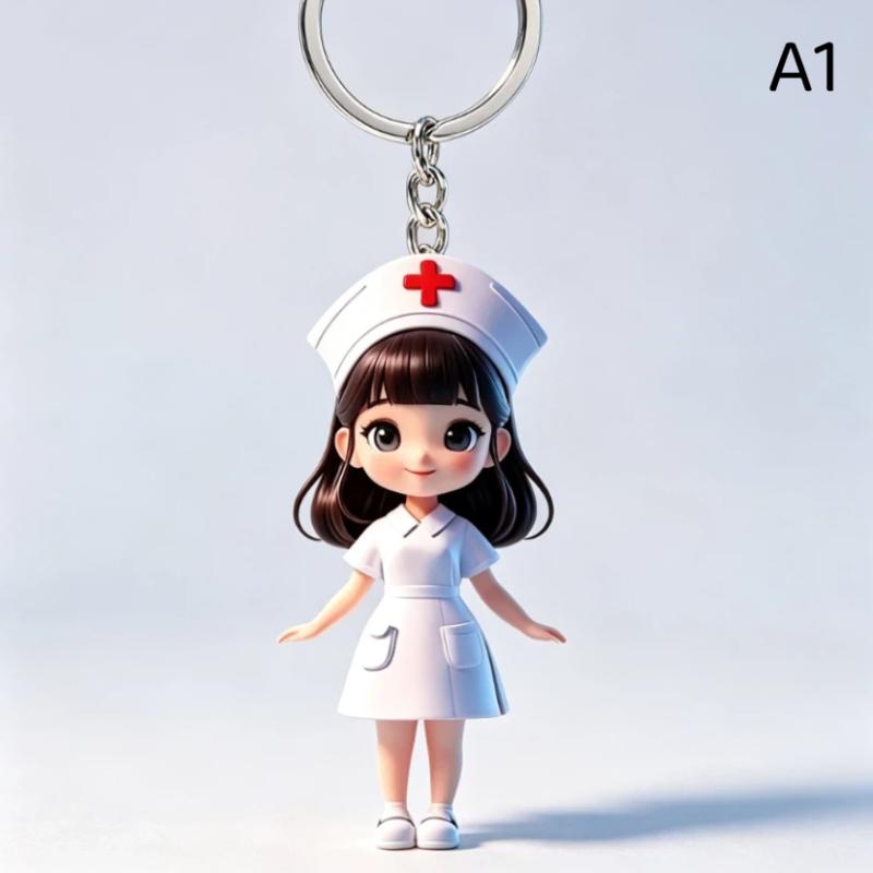 1 Stück Süßer Figuren Schlüsselanhänger 2D Flach Acryl Cartoon Arzt Krankenschwester Schlüsselanhänger Rucksack Hängeanhänger Für Medizinisches Personal Paar