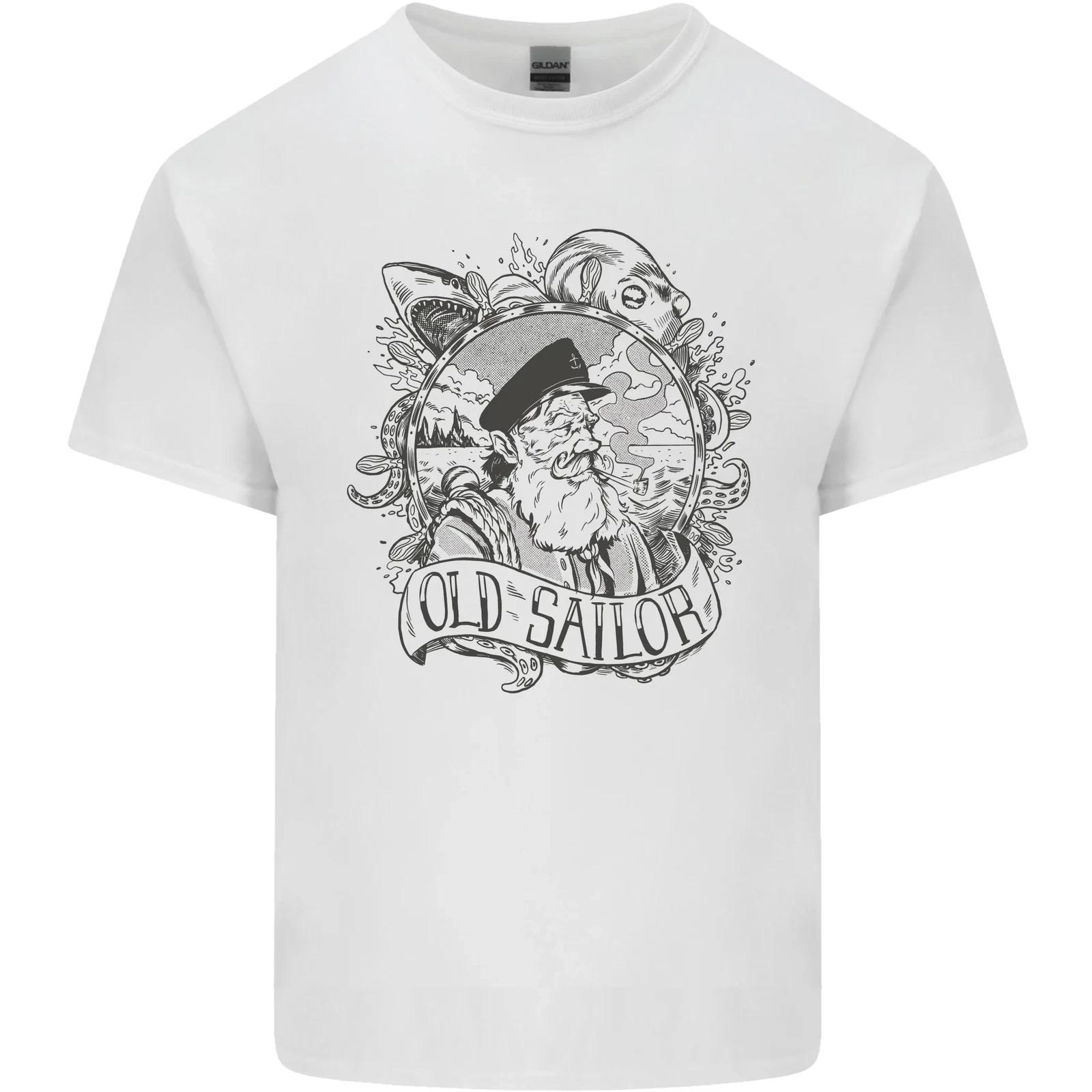 

Old Sailor White Shark Octopus Captain Kids T-Shirt Childrens L