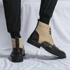Men's Retro Green Leather High-Top Martin Boots with Pointed Toe