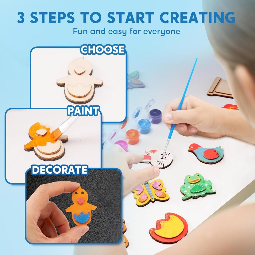 JOYFY 12 Wooden Magnet Creativity Arts & Crafts Painting Kit for Kids Decorate Painting Gift for Halloween Crafts Birthday Gift