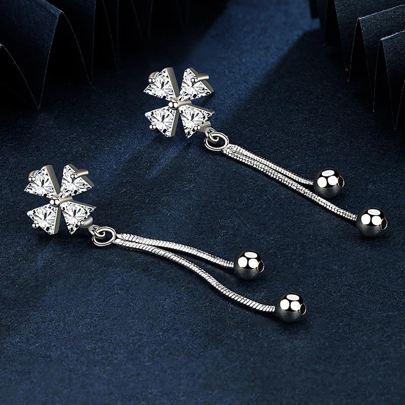 Fashion Four-Leaf Clover Earrings Personalised Women's Earrings Simple Long Bow Earrings