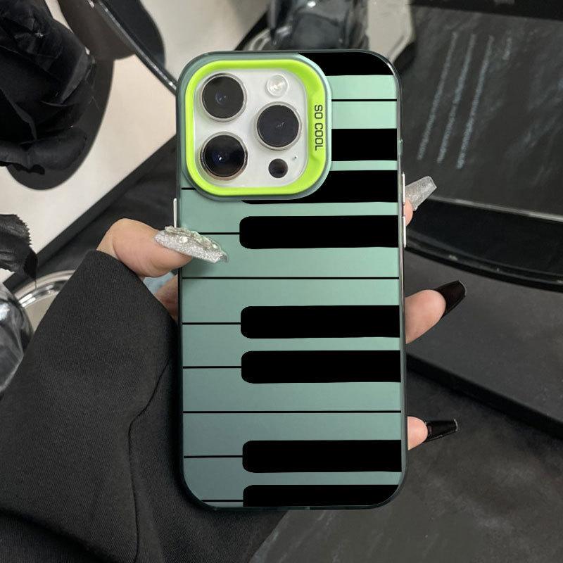 Black and white piano for Apple 16Pro mobile phone case iPhone15 color silver 1413 laser 12promax11xsm