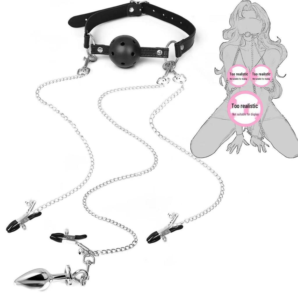 SM Bondage Set: Nipple Clamp, Ball Gag, and Anal Plug for Couples