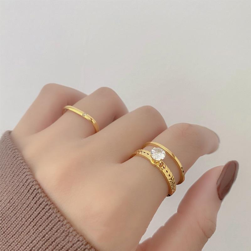 Korean Style Titanium Rhinestone Double Layer Index Finger Ring for Trendy Girls