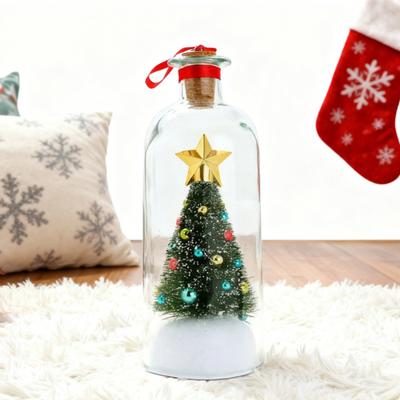 Vánoční stromek Zpráva v lahvi Nahrávací hlasová zpráva Láhev Ozdoba s přehráváním Korková zátka Skleněná láhev s zasněženou scénou Vánoční suvenýr