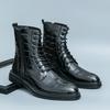 Black High Top Leather Shoes Man High Quality Elegant Mens Dress Boots Pointed-toe Lace-up Oxford Boots Botas De Cuero Hombre