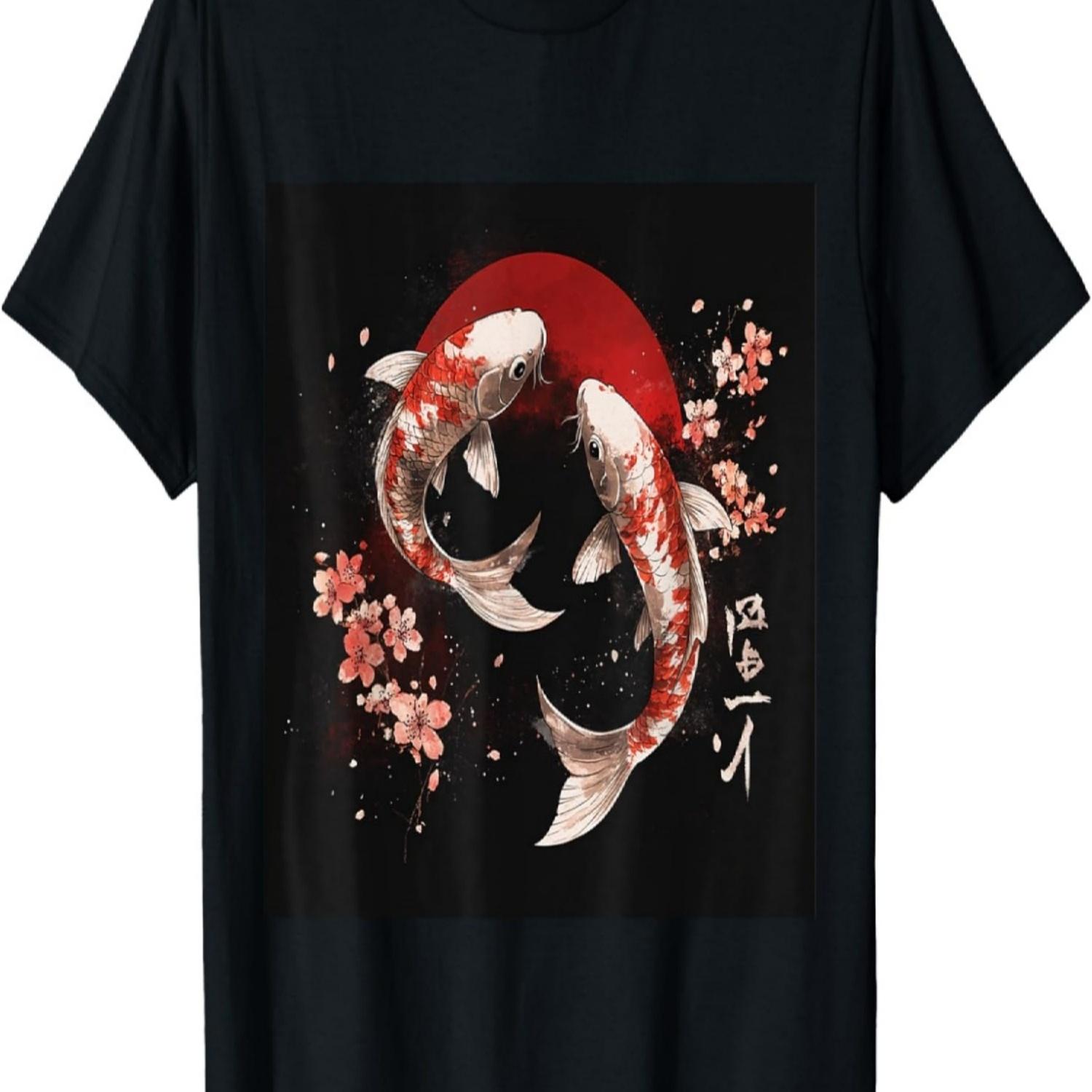 Koi Carp Cherry Blossom Koi Fish  flowers T-Shirt S чёрный