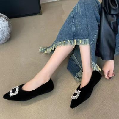 2024 Lässige High Heels Quadratische Zehenpartie Sexy Dicke Sohle Einfarbig Neuer Stil Strassdekoration Retro-Mode Lässige Low-Top-Schuhe