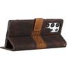 Phone Case for Samsung Galaxy S24 Ultra Grid Splicing Stand PU Leather Wallet Phone Cover with Strap