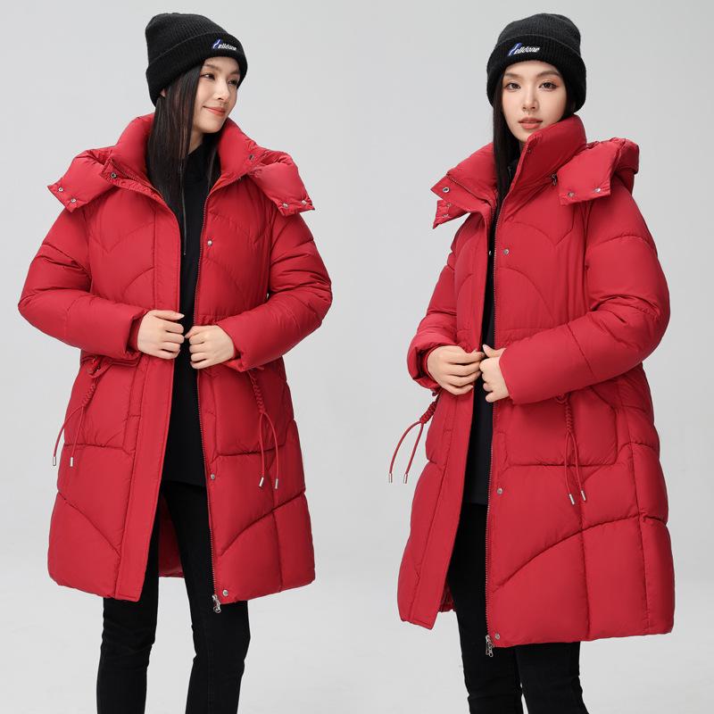 Down cotton jacket women's mid-length 2025 winter new Korean version loose plus size thickened padded jacket hooded cotton jacket