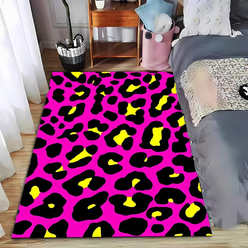 

Leopard Print Carpet in Vibrant Pink, Black, and Yellow for Modern Home Decor Suitable for use as an anti-slip for room and bedroom sofas 40x60cm( 15x23in )
