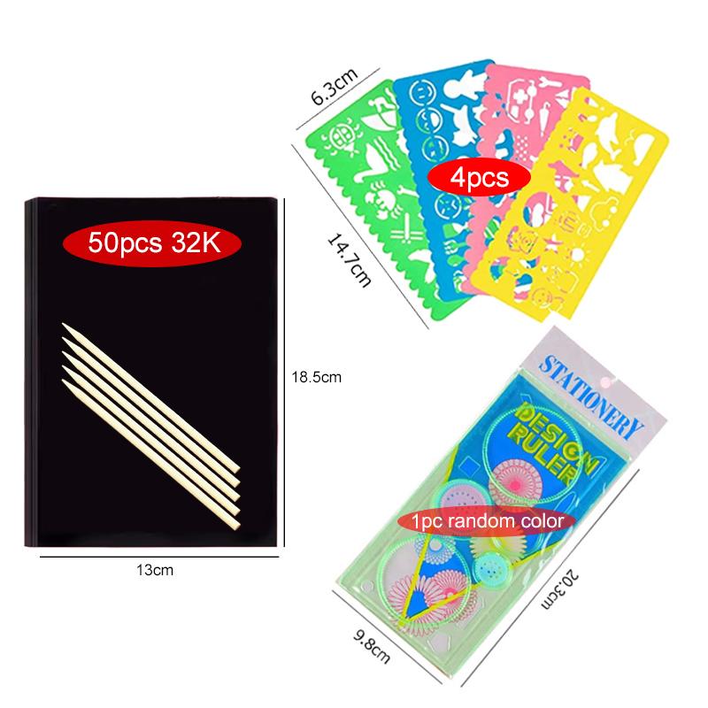 10/20/50pcs Colorful Scratch Paper Children Drawing Toys Drawing Template Ruler DIY Painting Toy For Kids Birthday Gifts TMZ