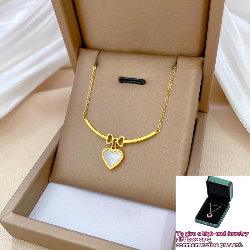 

[Whole body] Bow love temperament personality minimalist wind stove real gold women ins collarbone necklace