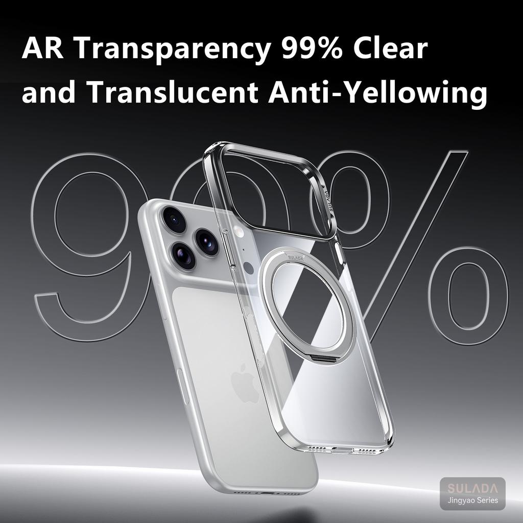 360 Rotating Magnetic Stand High Transparency Phone Case for iPhone 17 Pro Max 16 Shockproof for Magsafe Metal Lens Slim Cover