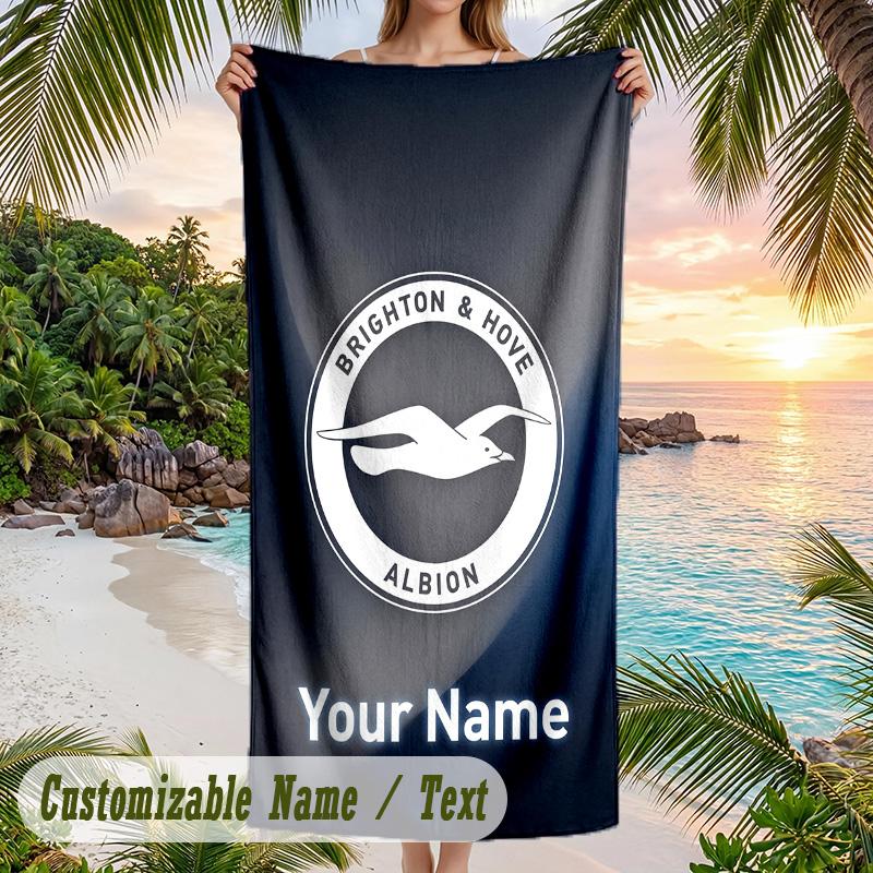Beach Towel Brighton & Hove Albion Football Print Custom Name Text Soft Towel for Swimming Pool