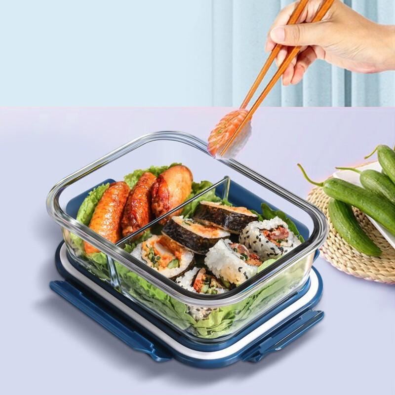 High Borosilicate Glass Divided Lunch Box, 1000ml