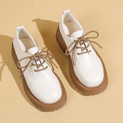 Fashion Women's Thick Heel Loafers Spring New Round Head Front Strap Thick Soles Anti-slip Wear-resistant Low-top Shoes