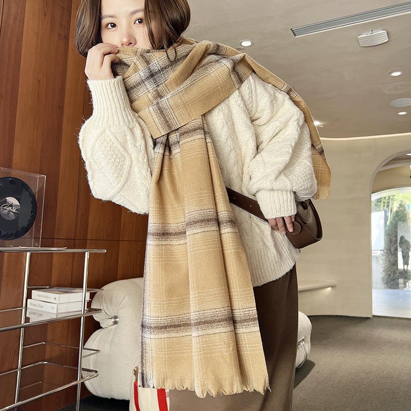 222025 Autumn and Winter New Scarf Imitation Cashmere Plaid Scarf Scarf Plaid Winter Scarf Women's Scarf