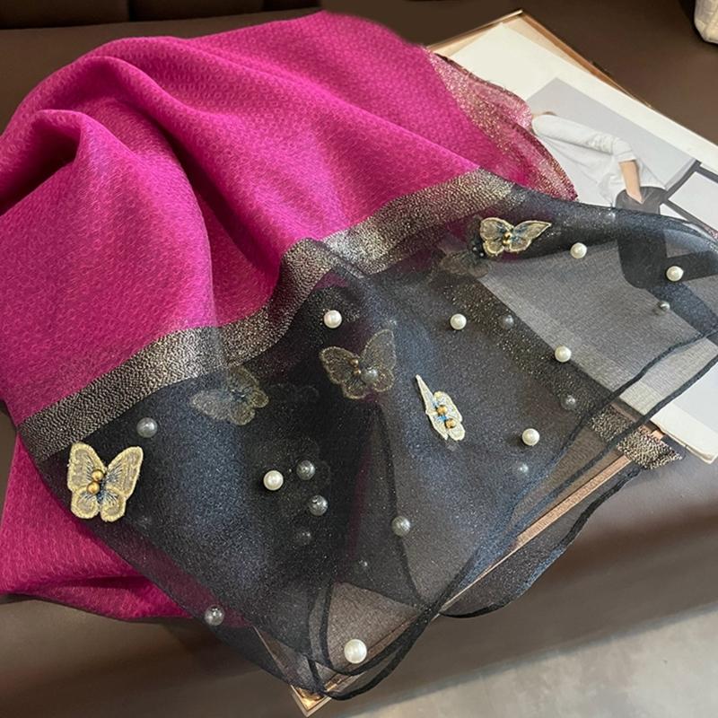 Elegant Embroidered Butterfly Silk Scarf For Women Lightweight Polyester Hijab Shawl Wrap Stole Accessory Gift
