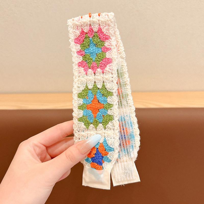 Kids Pastoral Style Floral Knitting Bangs Hairband Girl Broken Hair Finishing Hairband Sweet Headband Face Wash Hairpin