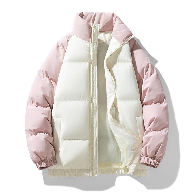 Down cotton clothes men's winter couple stand-up collar thickened warm color matching cotton clothes brand jacket large size bread clothes