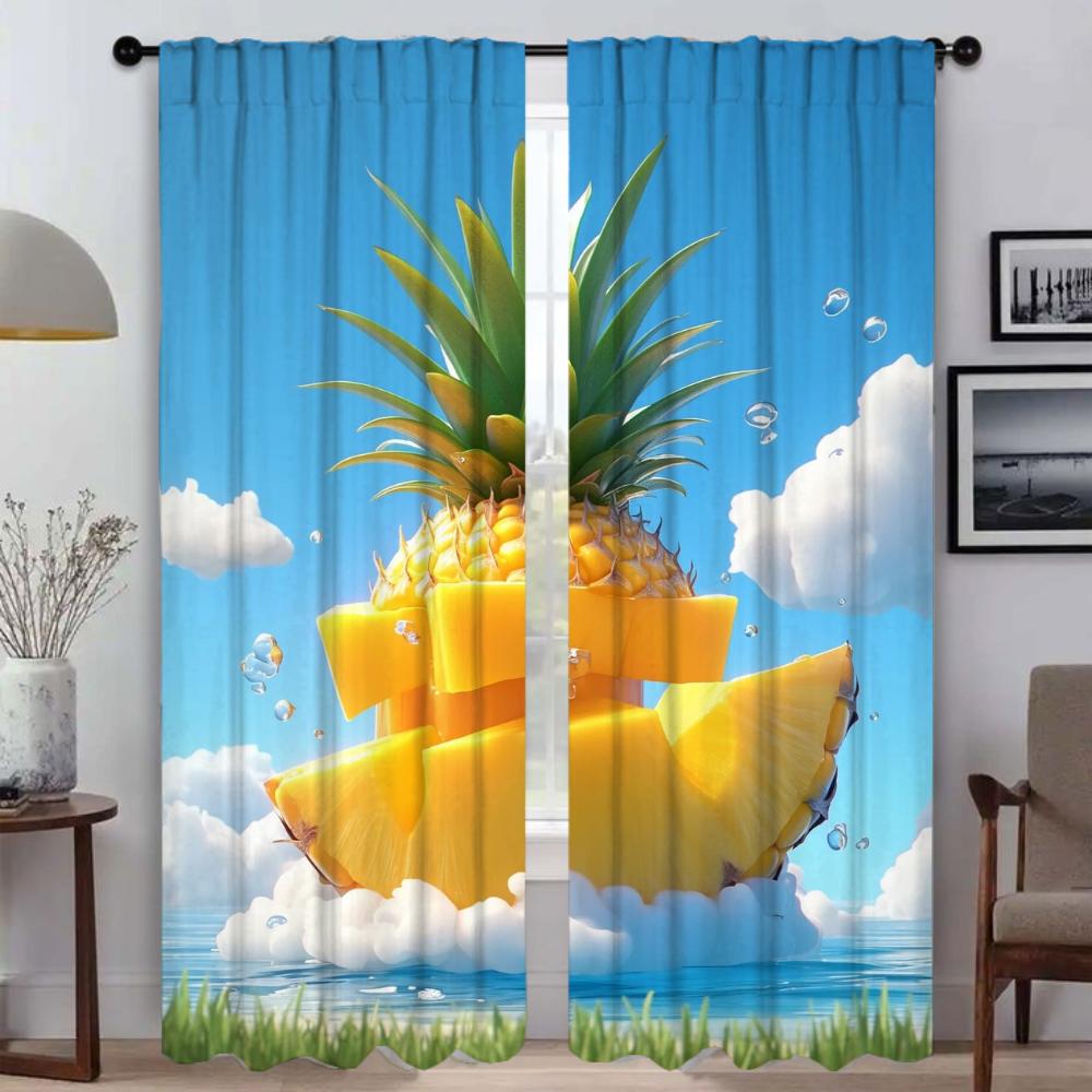 Frucht Ananas Küchenvorhänge für Wohnzimmer Halloween Dekoration Tüll für Schlafzimmer Raumteiler Jalousien Verdunkelungsvorhang Kamera