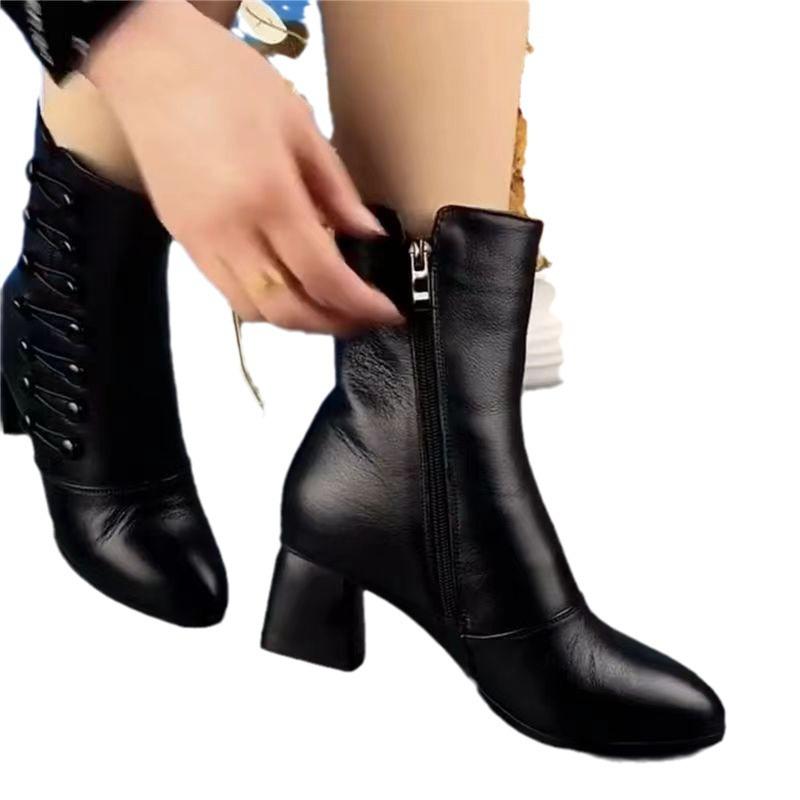Fashionable Medium Heel Mid Tube Soft Sole Mother's Short Boots Martin Boots for Autumn and Winter