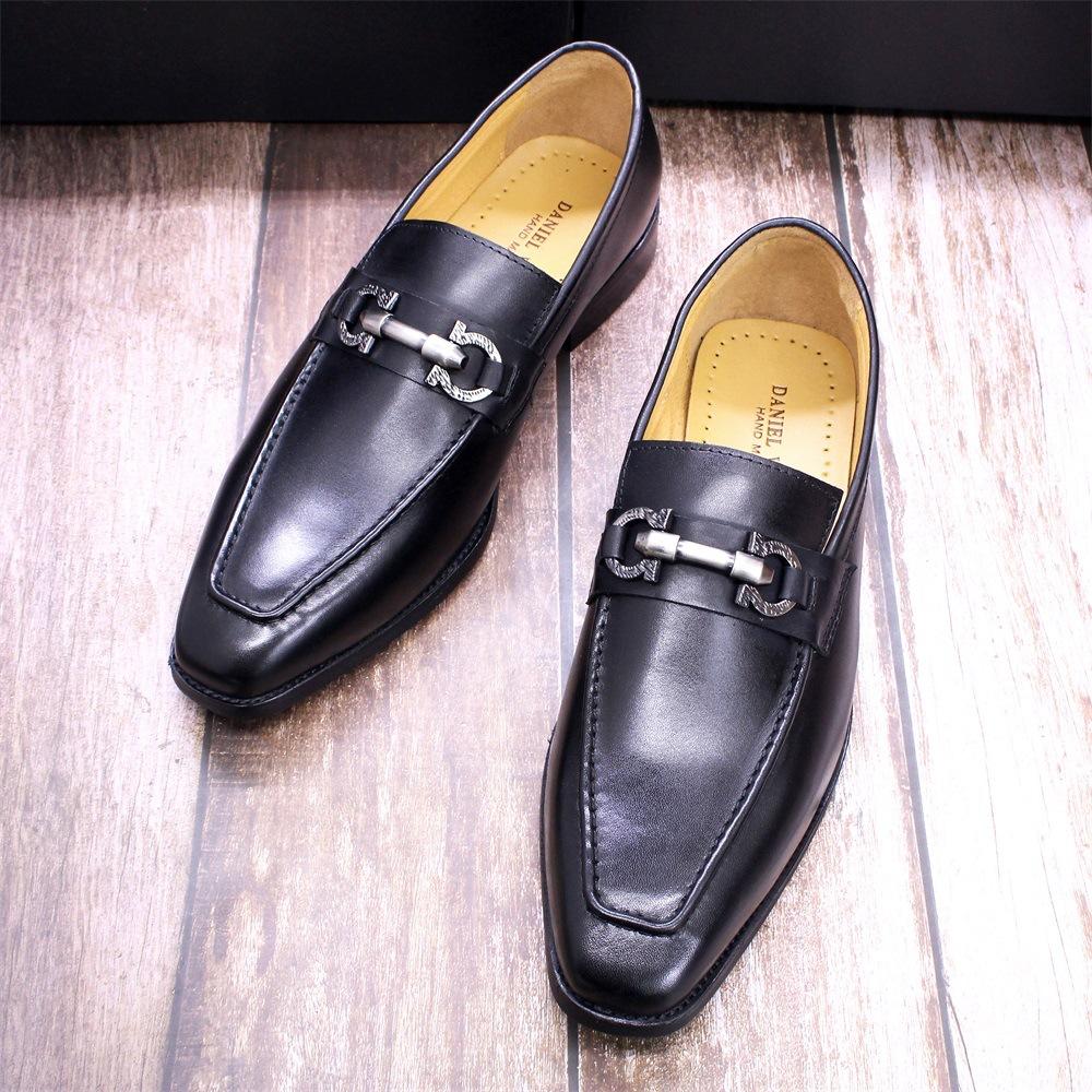 High-End Men'S Loafers Horse Shackle One-Pedal Men'S Shoes Genuine Leather Cowhide Small Square Head Fashion Business Dress Shoes