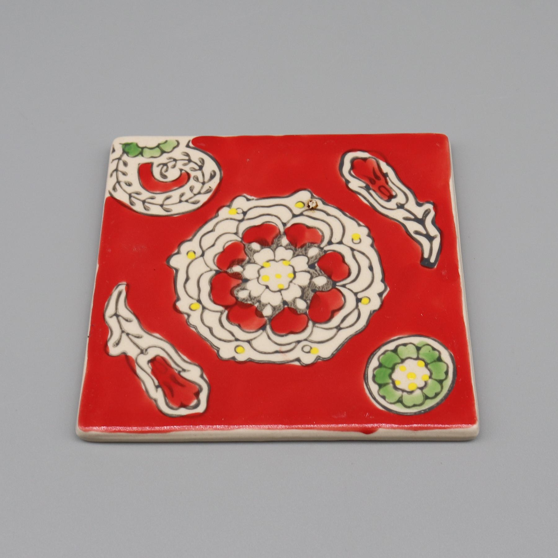 

Декоративная керамическая плитка Керамическая подставка под стакан Сине-белая керамика Украшение дома 10x10x0.5 CM