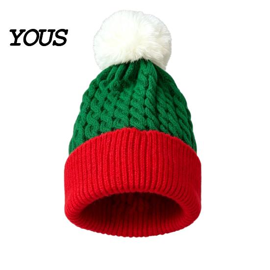 Casual Winter Accessories for Women Christmas Elf Hat, Cozy Knit Hat with Pom Soft Elastic Ribbed Pom, Stretchy Warm Skull Cap Outdoor Cold