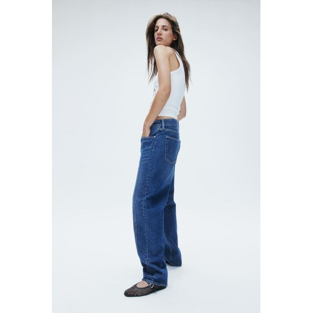 H M Regular Waist Super Barrel Jeans Blue