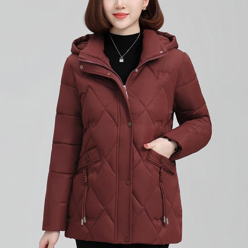 

Великі розміри XL-5XL Пальто для жінок середнього віку Зимові короткі парки З капюшоном Повсякденний Теплий верхній одяг Жіночі куртки 5XL червоний