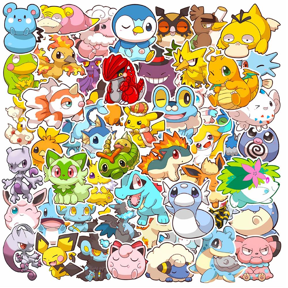 10/30/50pcs Kawaii Anime Stickers Cartoon Q Version Sticker Skateboard Phone Suitcase Cute Pikachu Psyduck Decals Toys