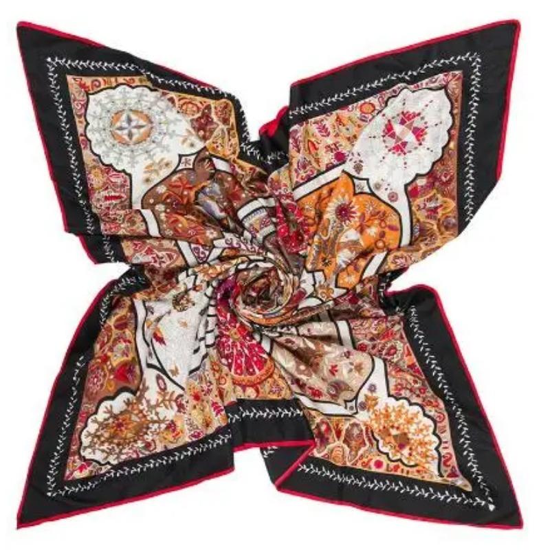 Luxury Brand Shawl 100% Twill Silk Scarf Floral Reflection Square Scarves Print Kerchief Woman Headband Shawl Wraps Hijab