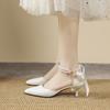 Fashion New Women Thin Heel Hollow Sandals Woman Pearl Butterfly Pointed Toe High Heels Womens Shoe Wedding Shoes