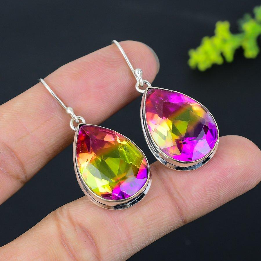 Bi-Color Tourmaline Gemstone 925 Sterling Silver Gift Jewelry Earring 1.77"