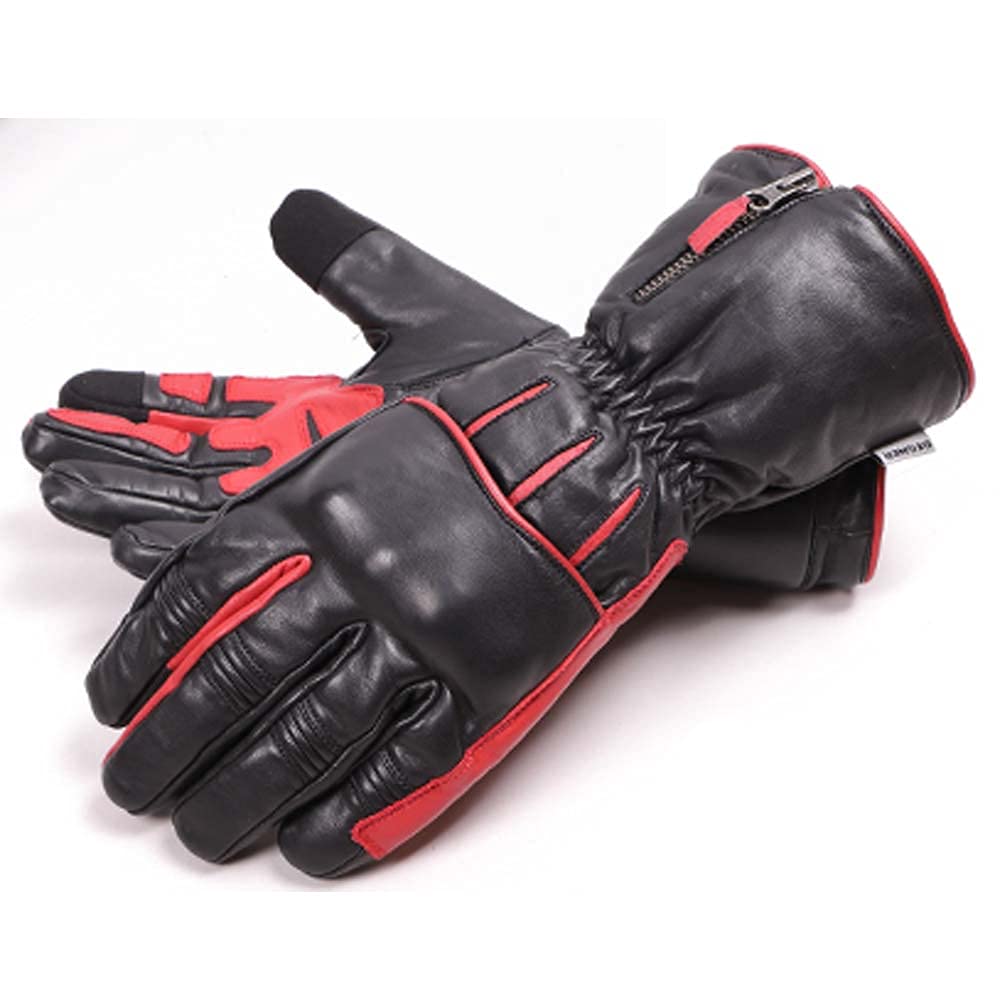 DEGNER Winter Leather Gloves, Black/Red, Medium, WG-44